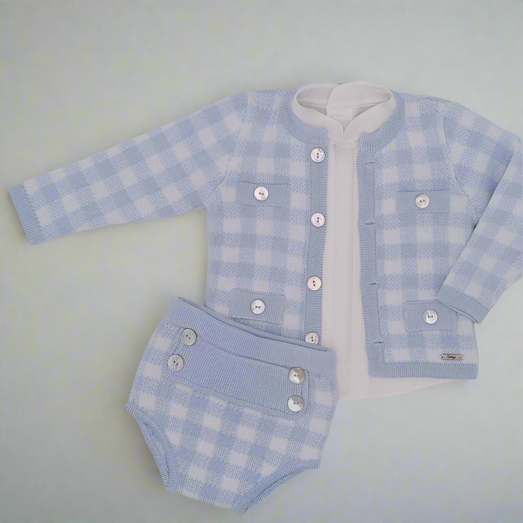 Blue Check Knit Sweater Set