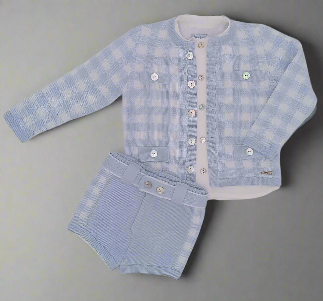Blue Check Knit Sweater Short Set