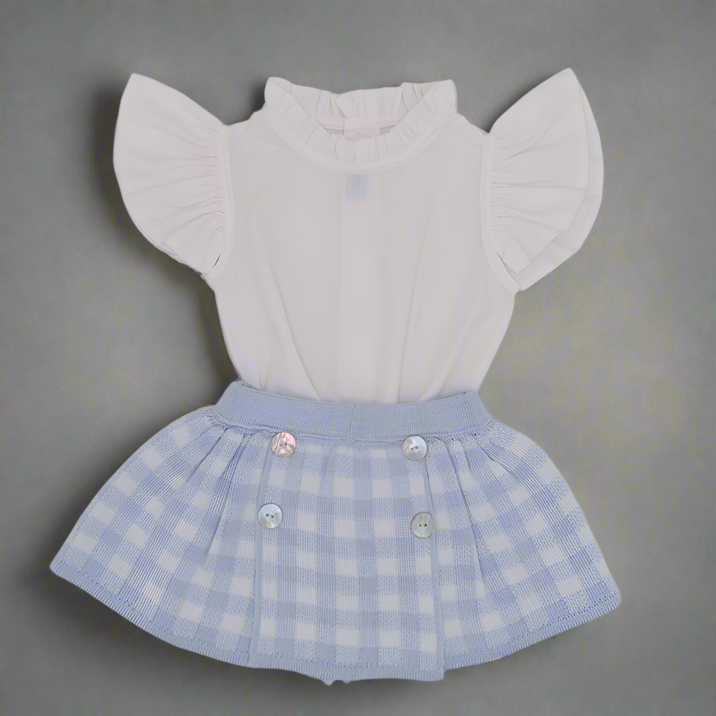 Blue and White Skirt Set