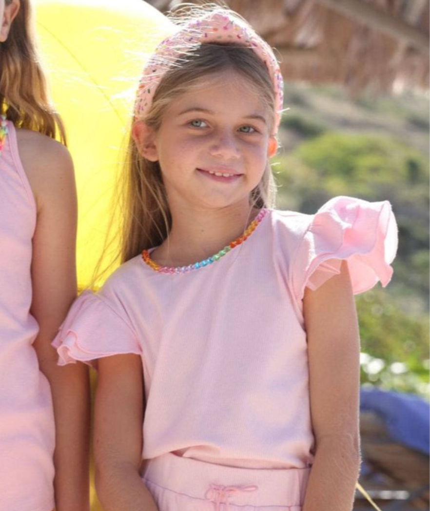 Candy Gem Bead Ruffle Set in Pink