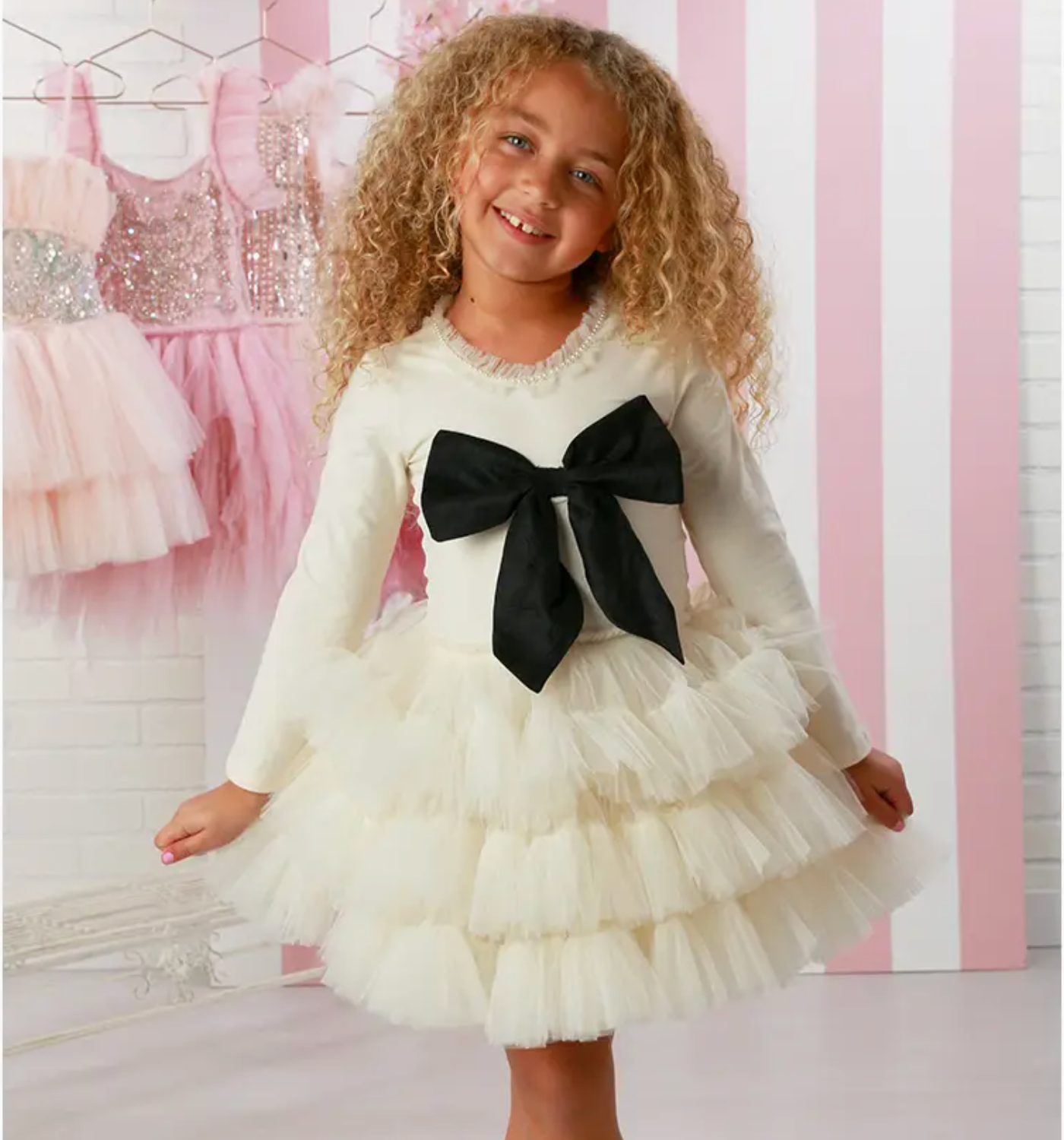 Elise Ivory and Black Dress