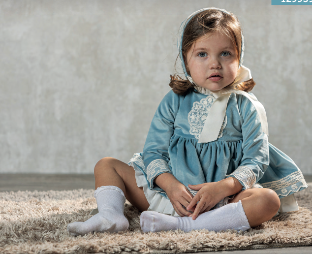 French Blue Velvet Puffball Dress