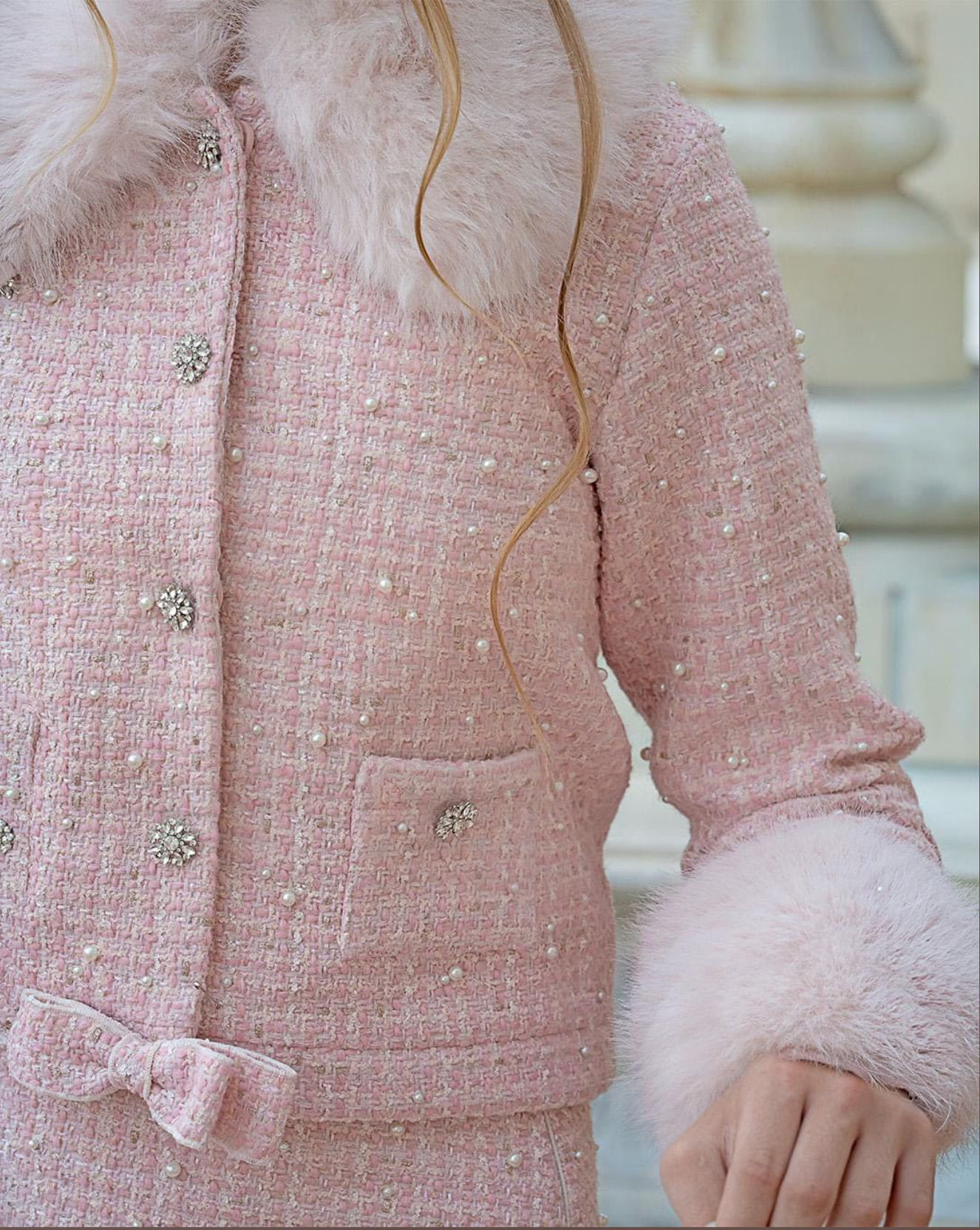 Pink Boucle Pearl Jacket