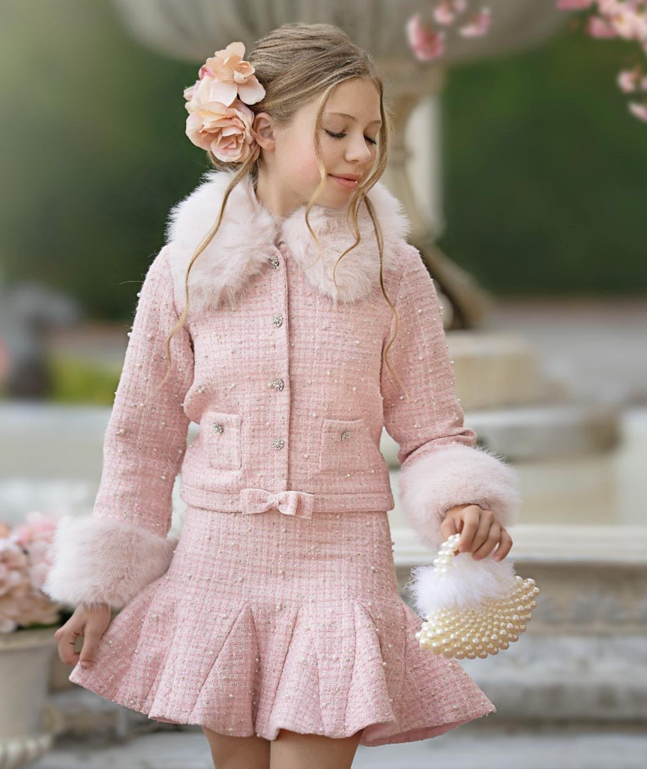 Pink Boucle Pearl Jacket