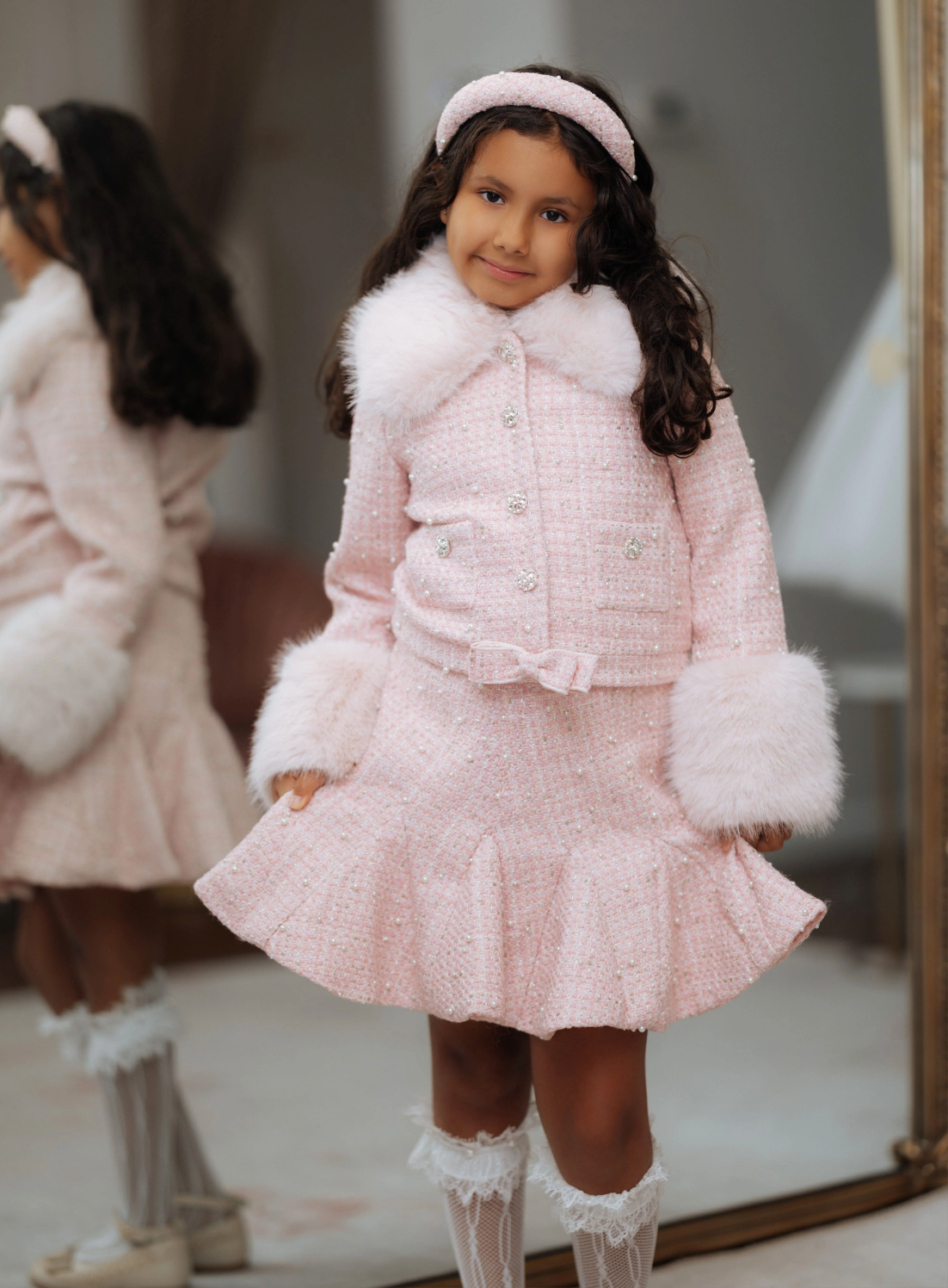 Pink Boucle Pearl Skirt