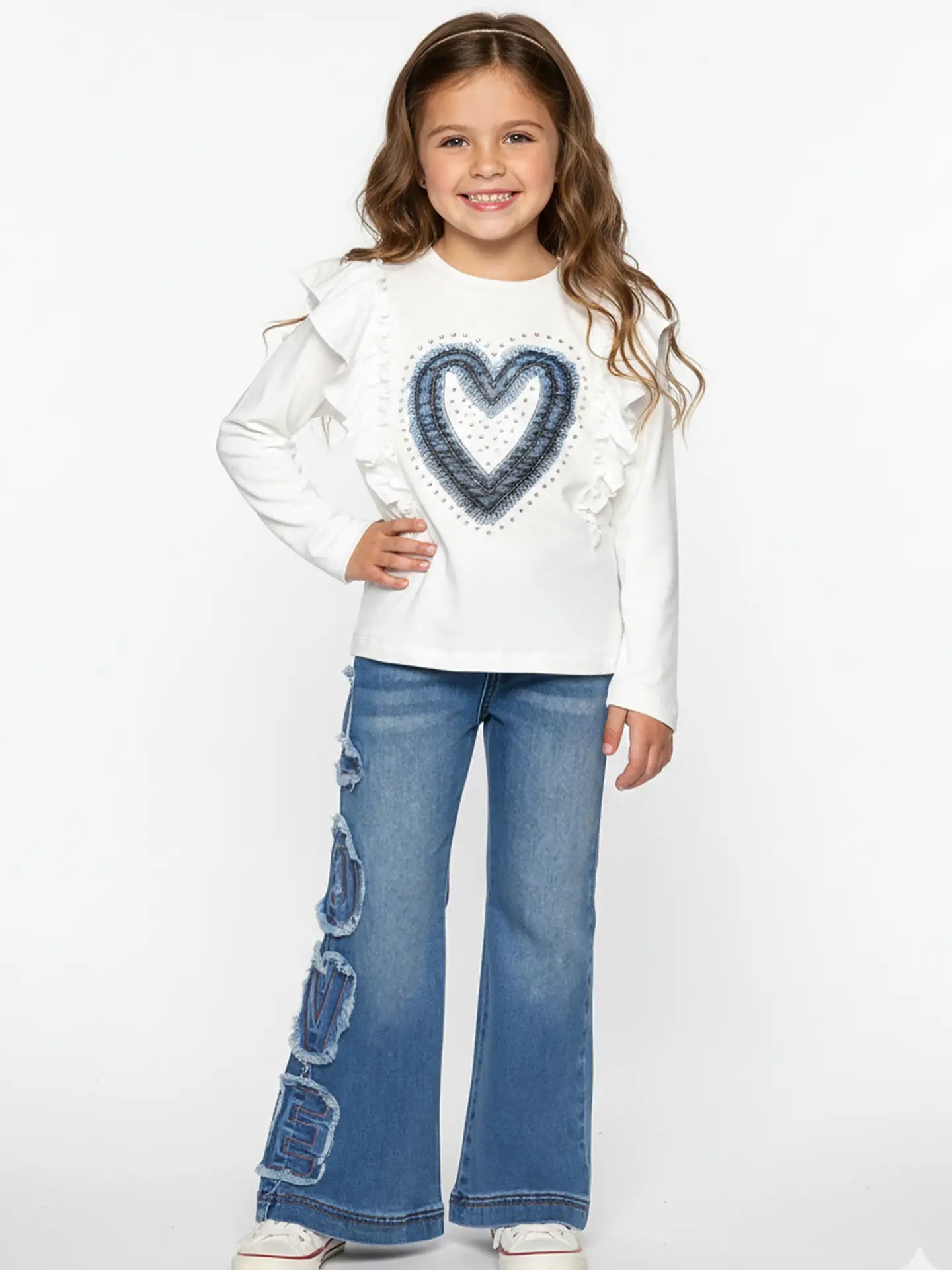 Ruffle Top with Heart Print