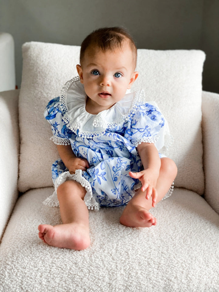 Jaylin Blue and White Linen Romper