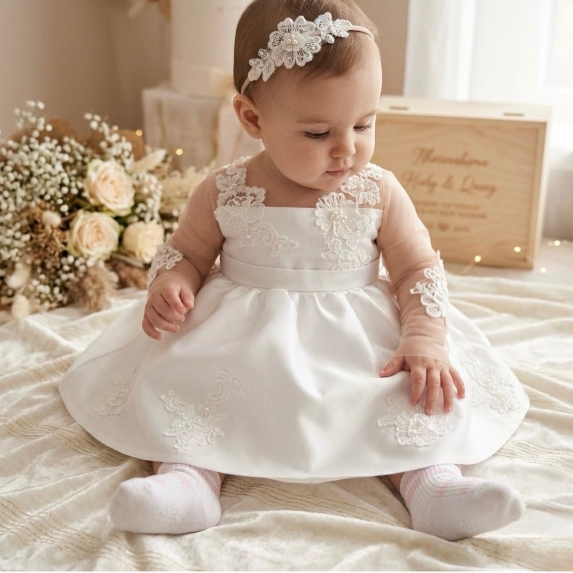 White Satin & Lace Dress