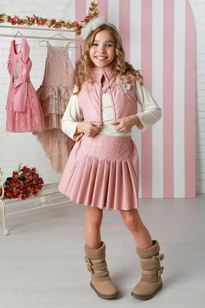 Pink Pleather Skirt Set