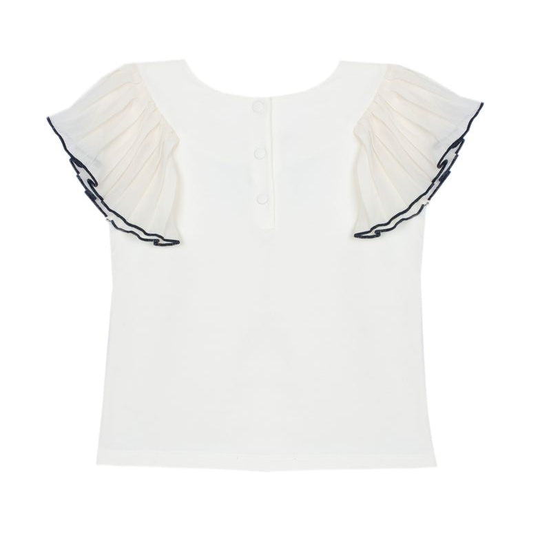 White blouse with ruffled sleeves on a white background