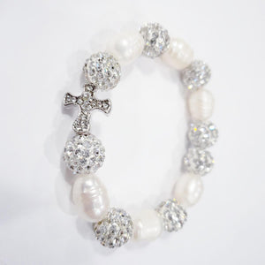Pearl and Crystal Cross Bracelet