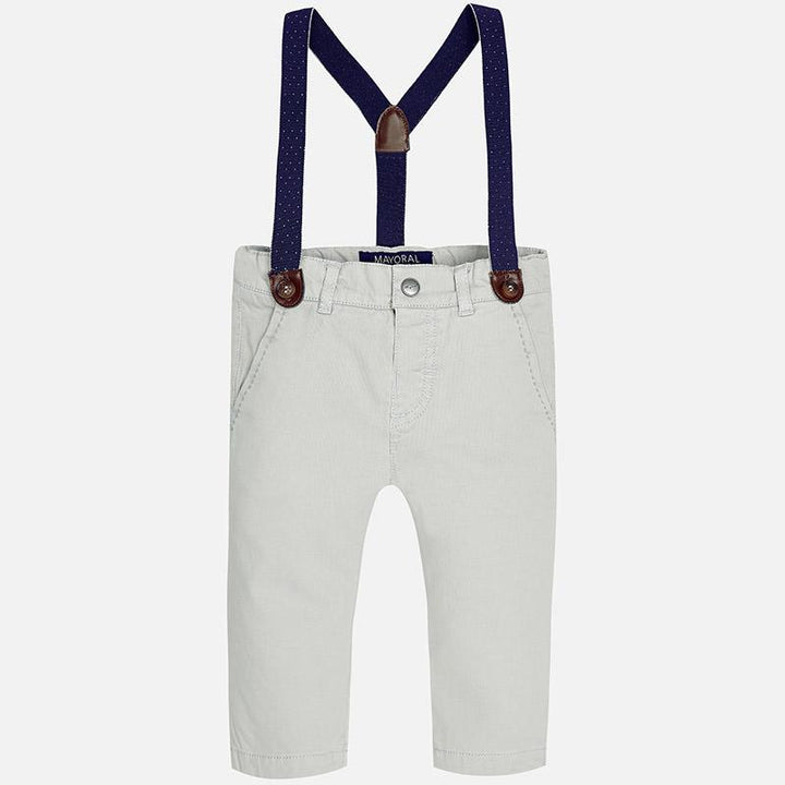 gray pants with suspenders 