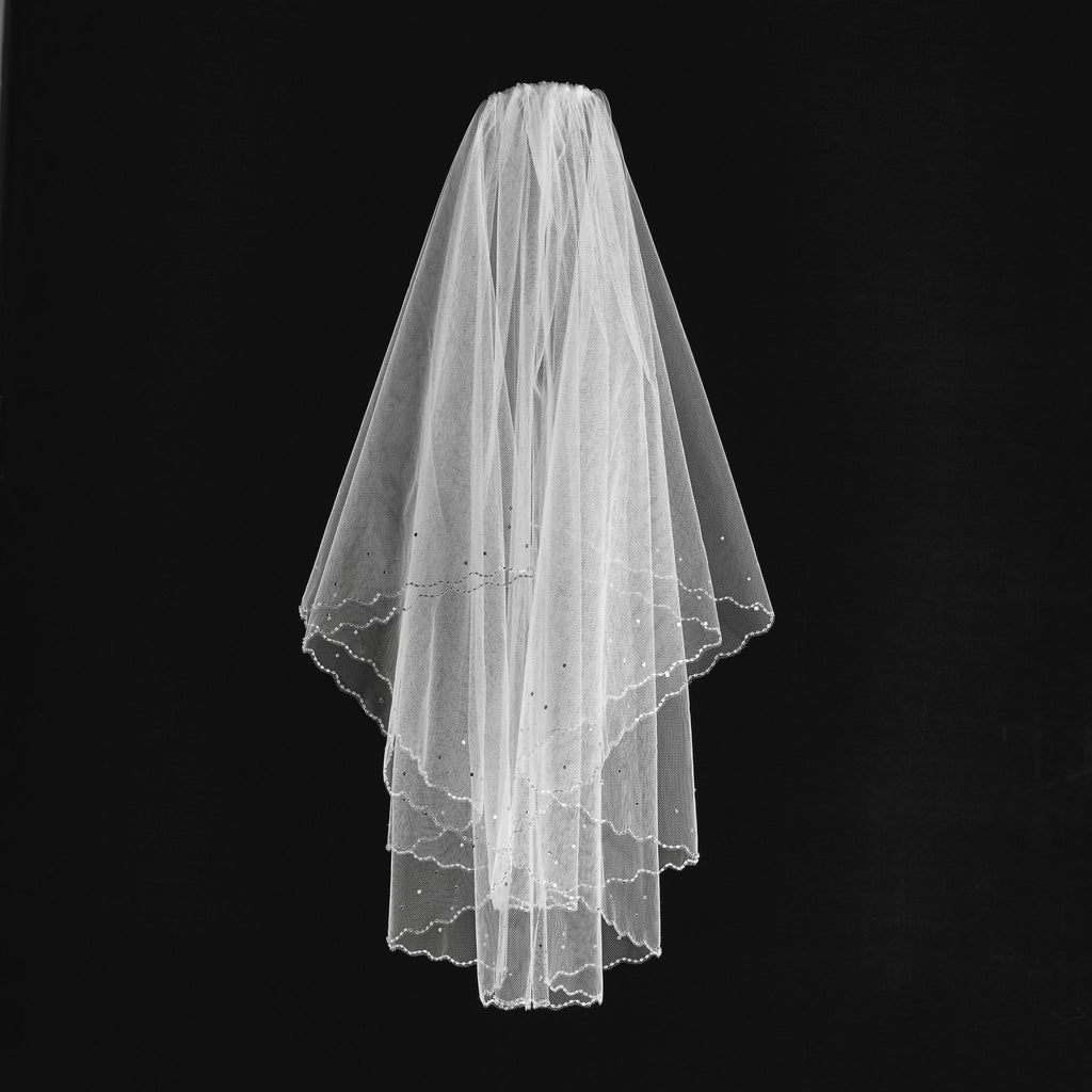 Scallop Beaded Veil Communion White Anja's Dream