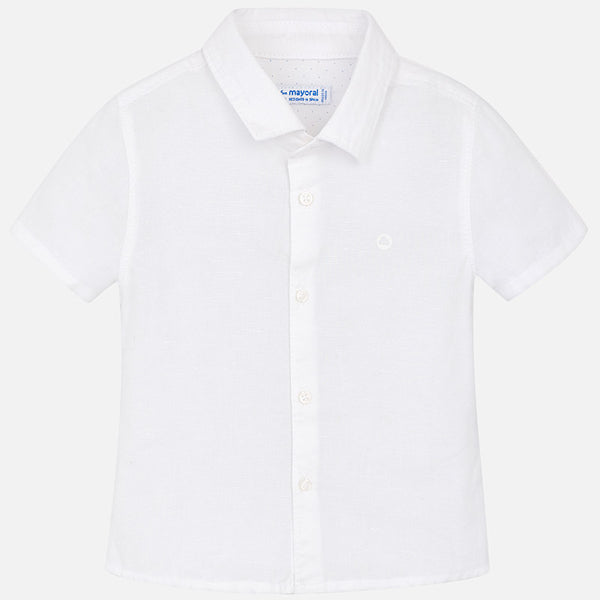 Short sleeve White Button Down Linen Shirt For Baby Boy