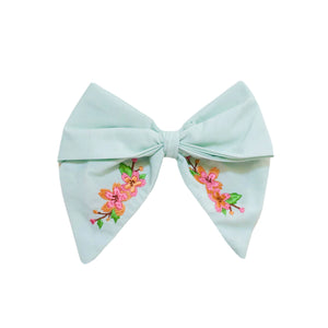 Embroidered Mint Bow Clip