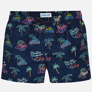 Patterned swim trunks