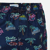 Patterned swim trunks