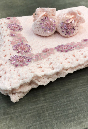 Pink Applique Crochet Blanket