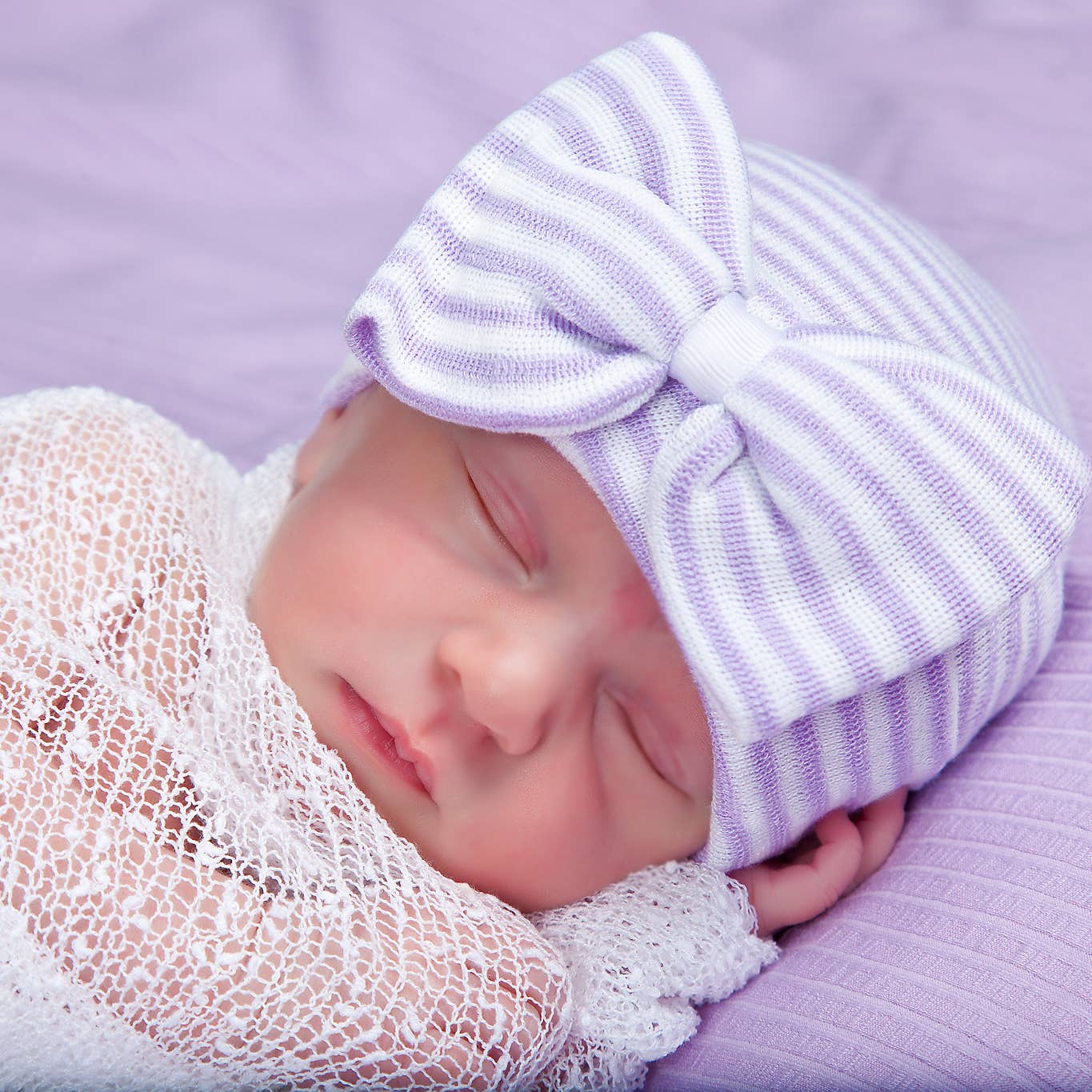 Stella Purple and White Striped Hat Newborn Girls