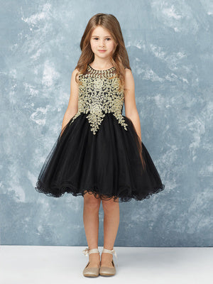 Pageant Dress with Gold Lace