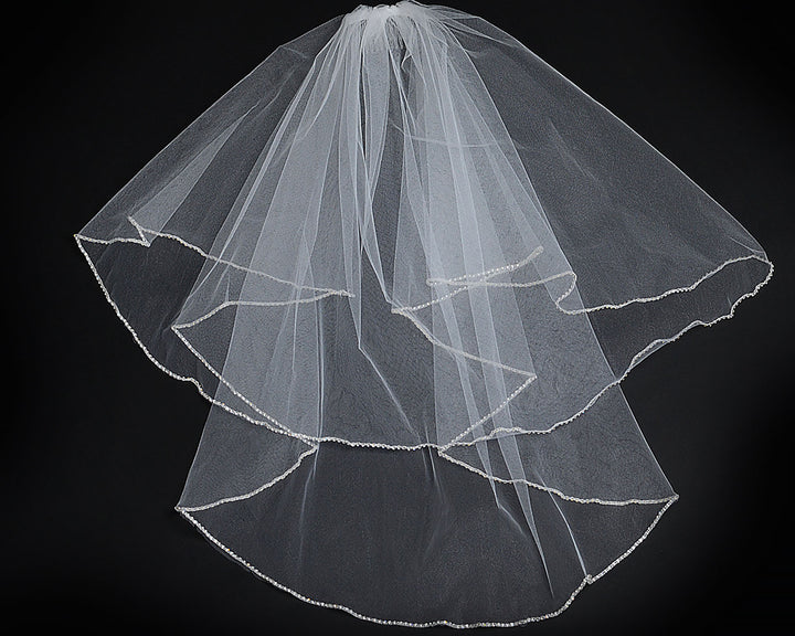 Two Tier Rhinestone Edge Veil