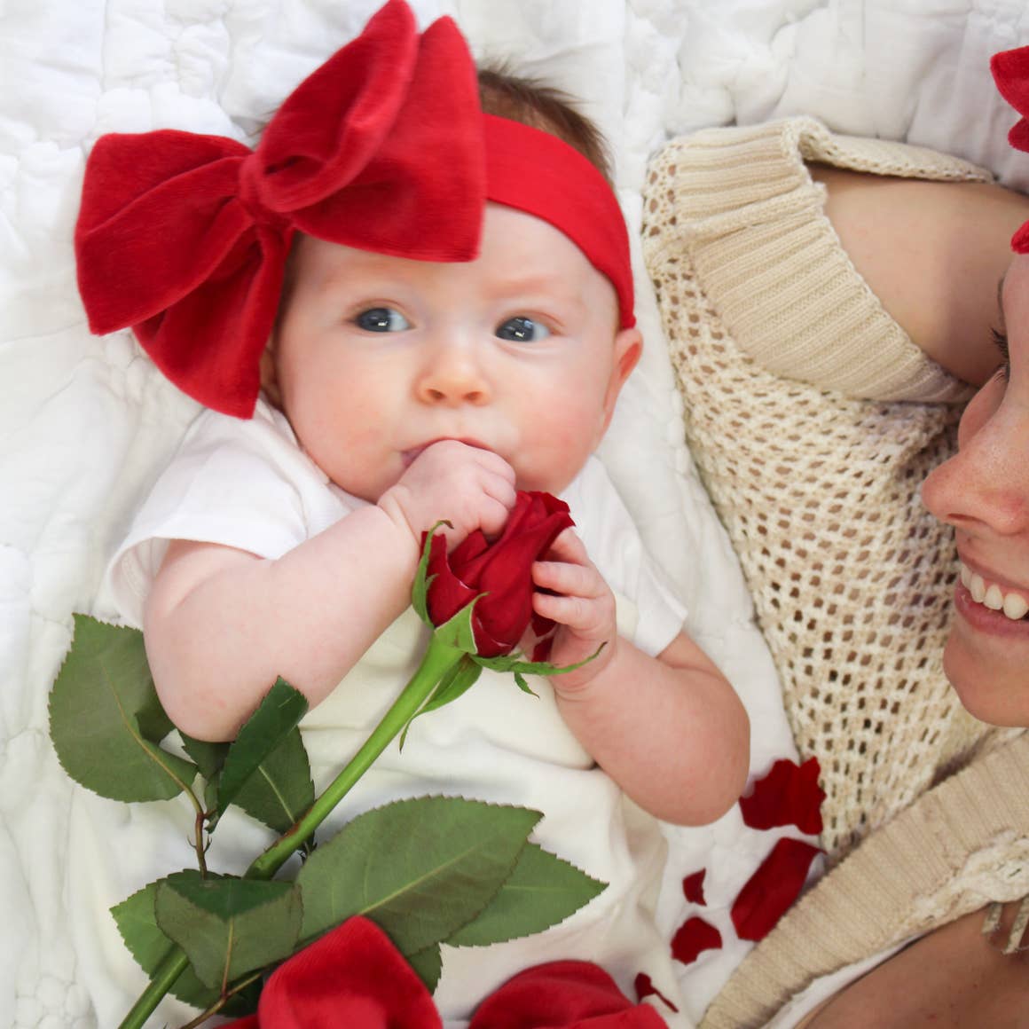 Red Velour Bow Swaddle Set