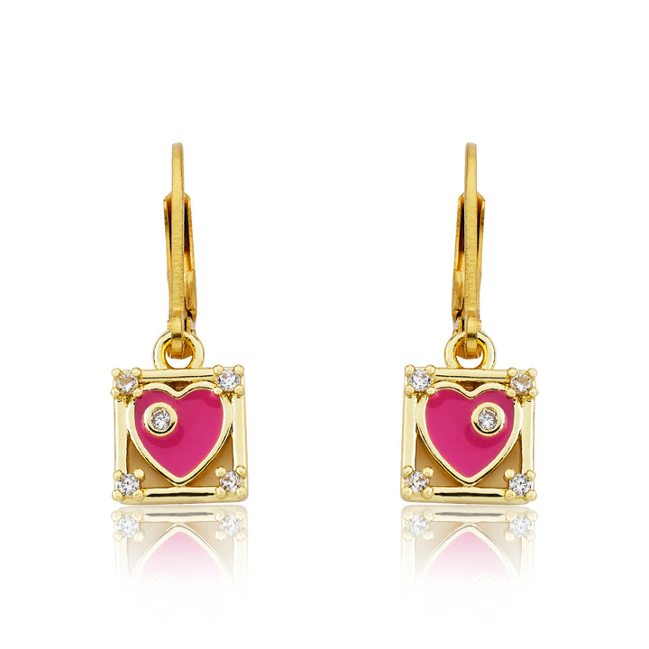 Twin Star Enamel Heart Square Dangle Earring