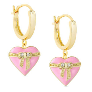 Lily Nily Heart & Ribbon Bow Dangle Earrings