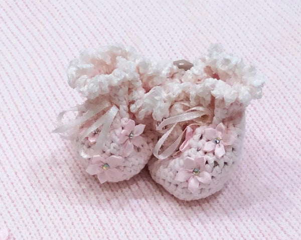 Pink Rosebud Crochet Booties