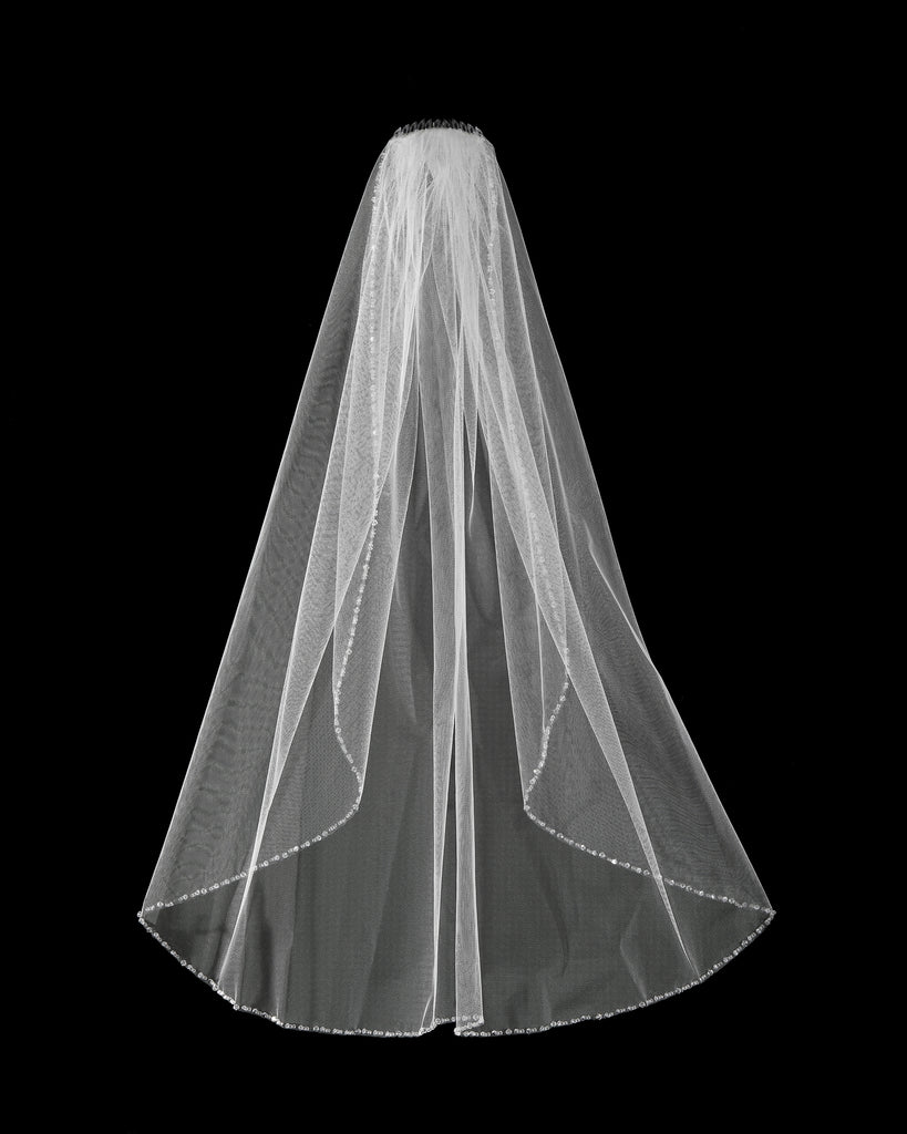Beaded Edge White Veil