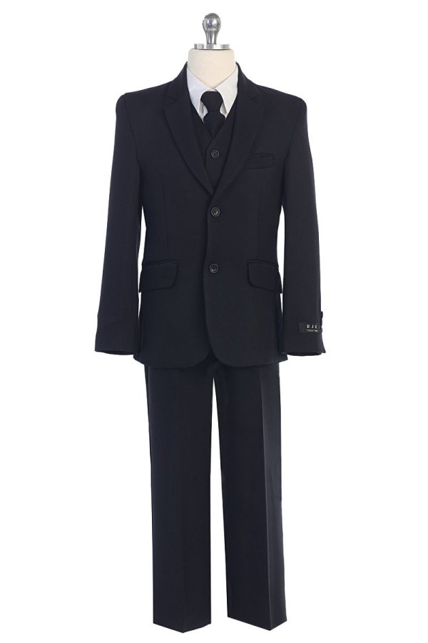 Bijan Kids Classic Boys Black 5 Piece Suit