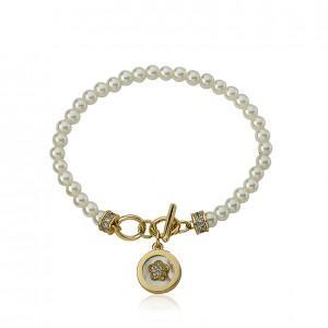 Twin Stars Pearl Bracelet with Pave Flower MOP Charm