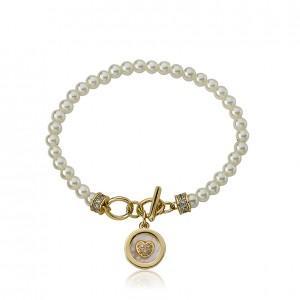 Twin Star Pearl Bracelet with MOP Enamel heart Charm