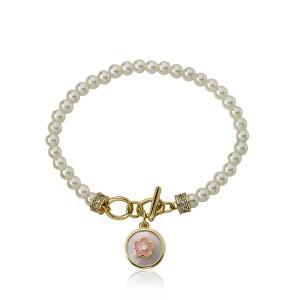 Twin Star Pearl Bracelet with MOP Enamel Flower Charm