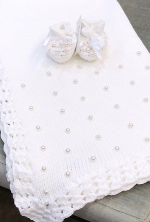 White Crochet Pearl Blanket