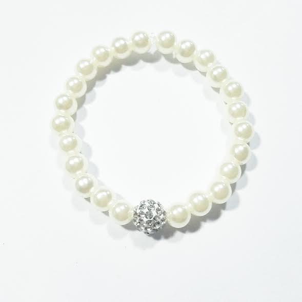 Heart Me Crystal & Ivory Freshwater Pearl Communion Christening Bracelet