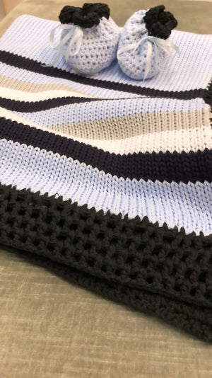 Blue Crochet Colorblock Blanket