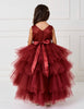 Burgundy Satin Belted High Low Dress