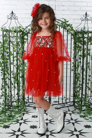 Red Sparkle Babydoll Dress