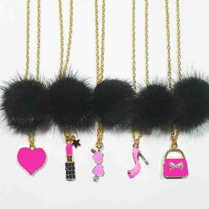 Heart Me Black Fur Pom Necklaces