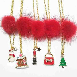 XO Heart Red Fur Pom Necklaces