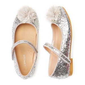 L'Amour Silver Glitter Pom Pom Shoe