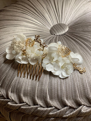 Ivory and Gold Flower Hair Comb