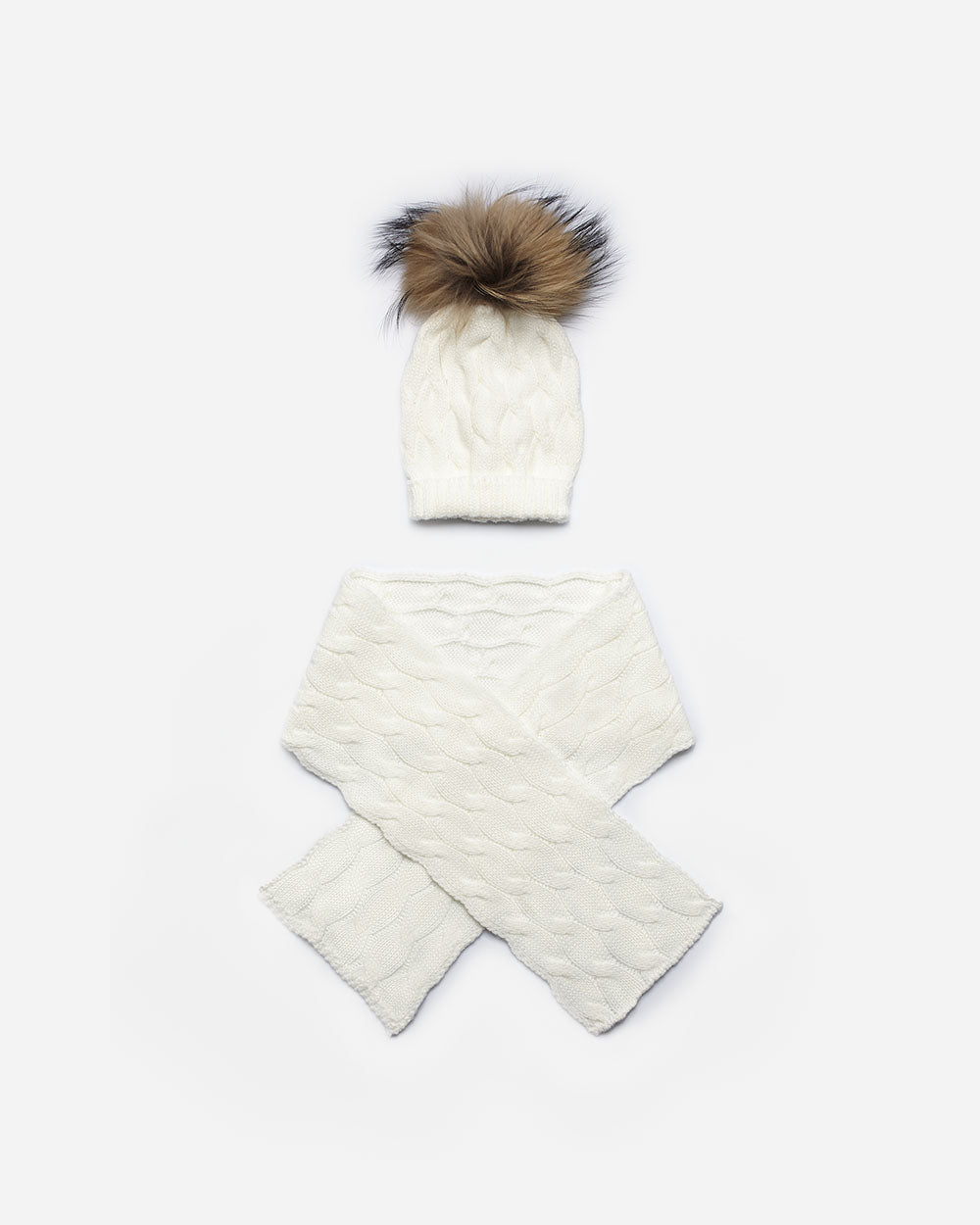 Fur Pom Pom Hat and Scarf Set