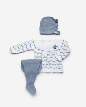 White and Blue Knit 3 Piece Set