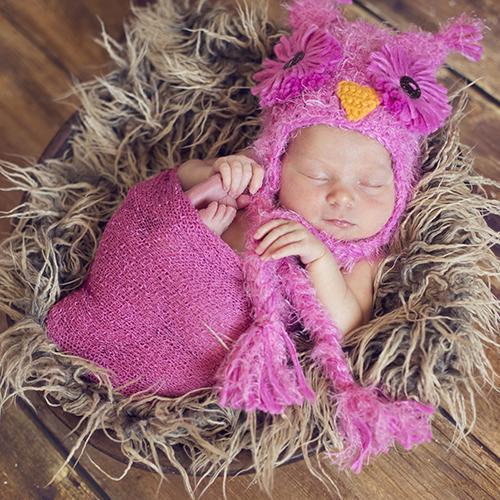 Daisy Baby Knitted Kasper Hat in White, Pink, and Navy