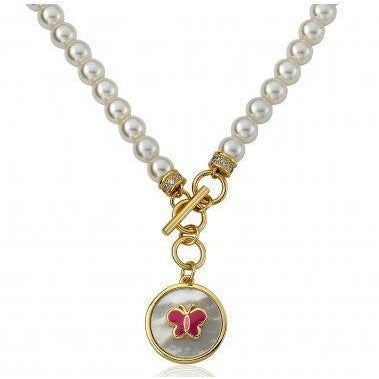 Twin Star Pearl necklace Enamel charm jewelry