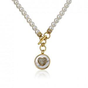 Twin Star Pearl necklace Enamel charm jewelry