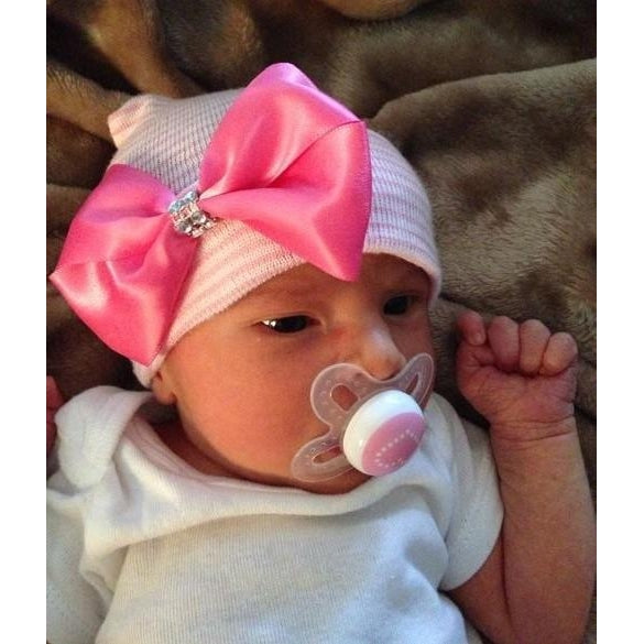 Cradle Cuties Satin & Crystal Bow Hat Newborn