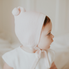 Pompom Ribbed Knit Bonnet